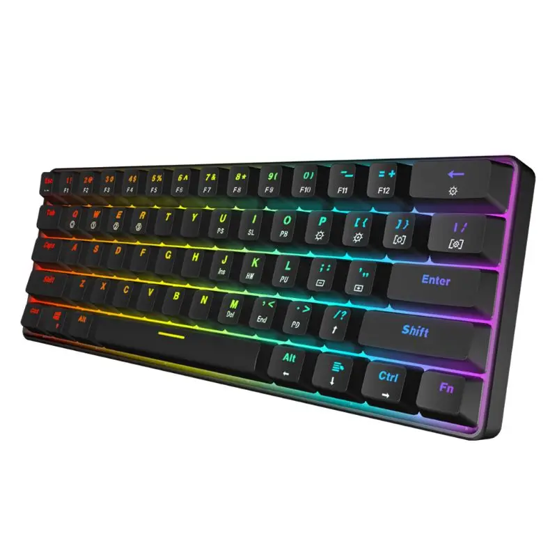 Teclado mecânico 61 teclas gk61 usb com fio led eixo retroiluminado teclado para jogos mecânico para desktop envio direto