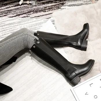 

Net star likes women's winter 2020 new thick heel zipper anti-slip wear-resistant fashion motorcycle elastic riding boots