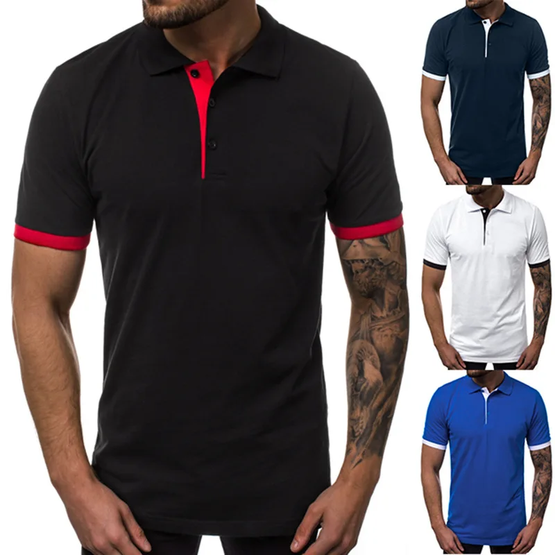 

Top Selling Product In 2020 Euro Code New Solid Color Cuff Stitching Casual Short-sleeved Men's T-shirt Men's Clothing