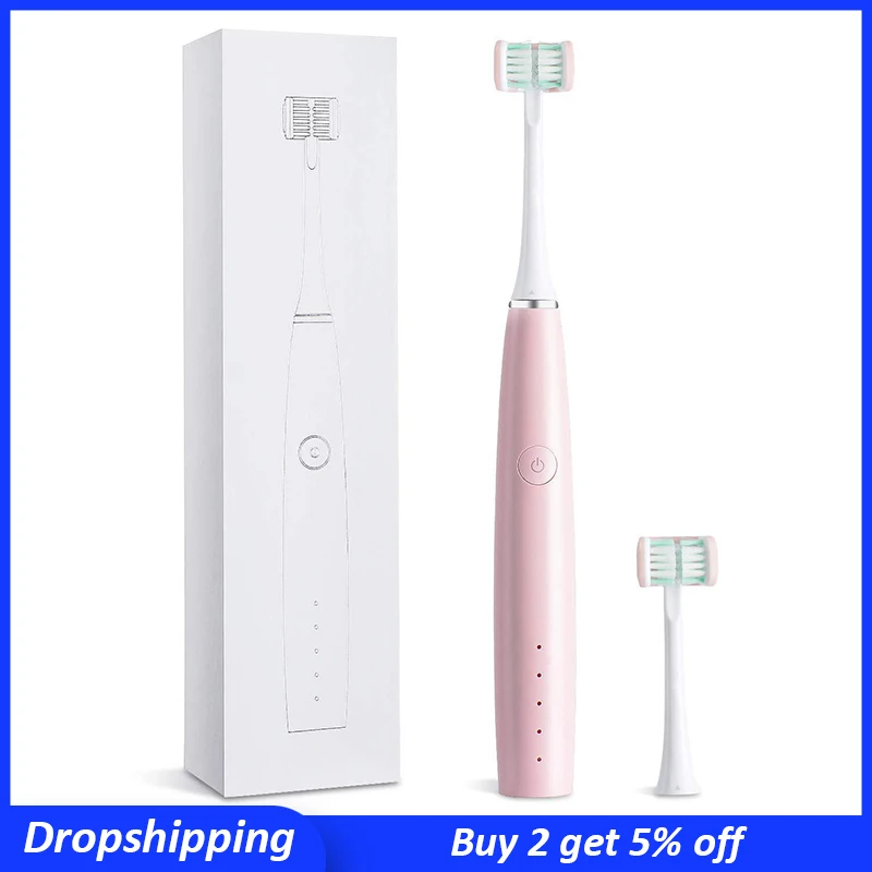 Тройная звуковая электрическая зубная щетка Whiter Teeth USB перезаряжаемая 40000 VPM 3D