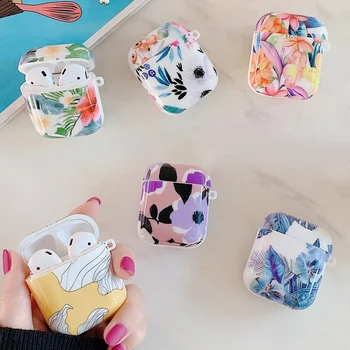 

Retro Flowers Leaf headset case For air pods For airpods Case luxury Oil Painting floral silicon Earphone cover For airpods 1/2