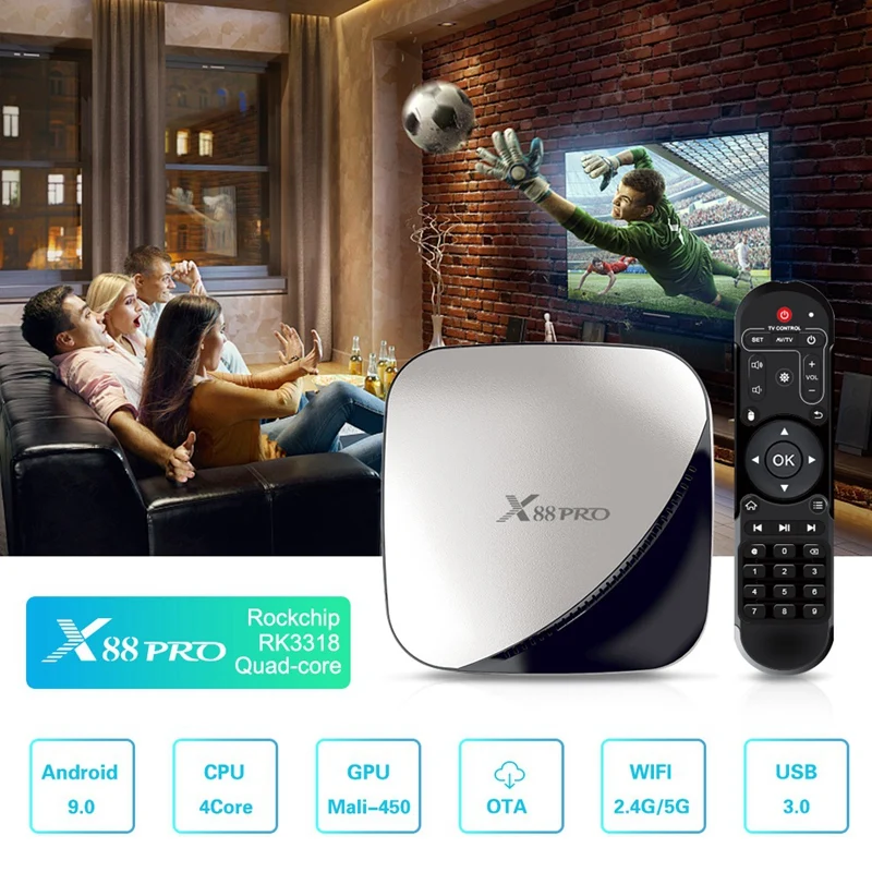 X88 Pro Android 9,0 ТВ-бокс на Rockchip Rk3318 4 ядра 2,4G& 5G Wifi 4K Hdr телеприставка Usb 3,0 Поддержка 3D фильм Отт коробка ЕС вилка