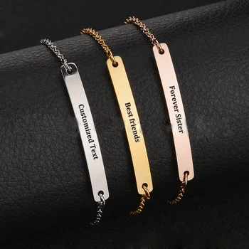 

Custom Engraving Stainless Steel Bracelet for Woman Child Adjustable Chain Link Wristband DIY Anniversary Jewelry Gifts