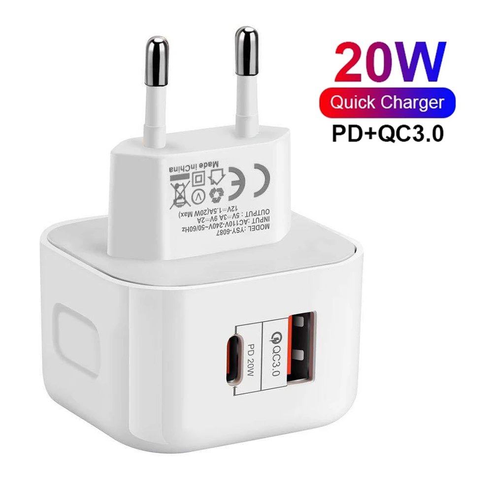 PD 20W Type C Charger 2 Ports Quick Charge QC3.0 USB-C Fast Charging Mini Travel Wall Charger Power Adapter For iPhone 12Pro Max 65w usb c charger