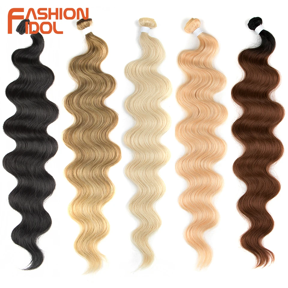 236846-a14c07.jpg H34f95ce8990544259059811ffccc13e0E FASHION IDOL Body Wave Ponytail Hair Bundles 26 Inch Soft Long Synthetic Hair Weave Ombre Brown 613 Blonde 100g Hair Extensions Mallzona