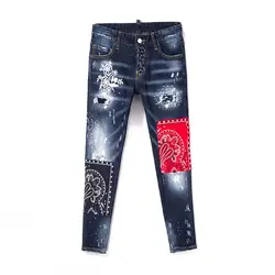 Лоскутная одежда женские джинсовые обтягивающие брюки рваные плиссированные узкие Стрейчевые джинсы узкие брюки женские