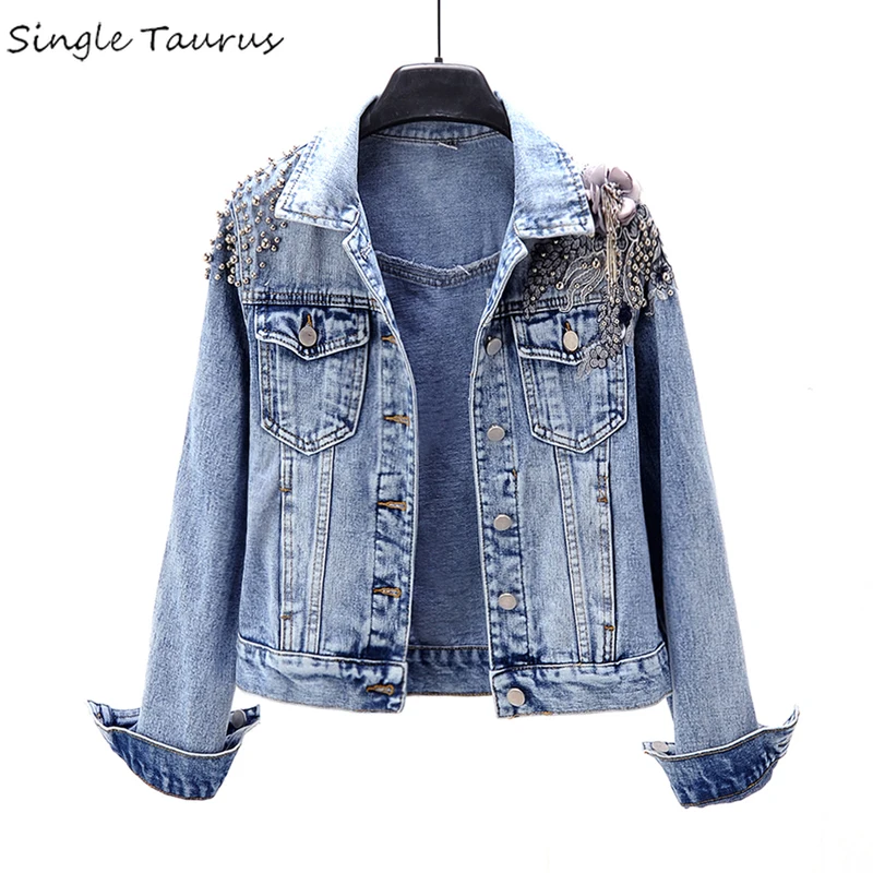 

Heavy Craft Fall Jeans Jacket Women Epaulet Rivet Streetwear Chaqueta Mujer Blue Single Button Wide Waisted Denim Jacket Femme