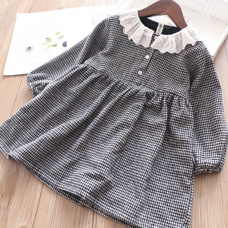 Осенне-зимнее клетчатое бархатное платье для девочек