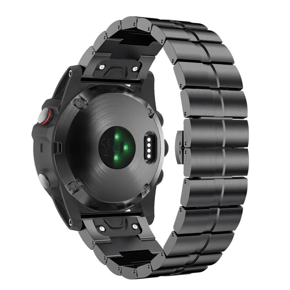 Черный QuickFit 26mm Metal Wrist Strap for Garmin Fenix 6X 5X Plus 3 HR Band Watch Accessories Quick Release Stainless Steel Bracelet - Цвет ремешка: Черный