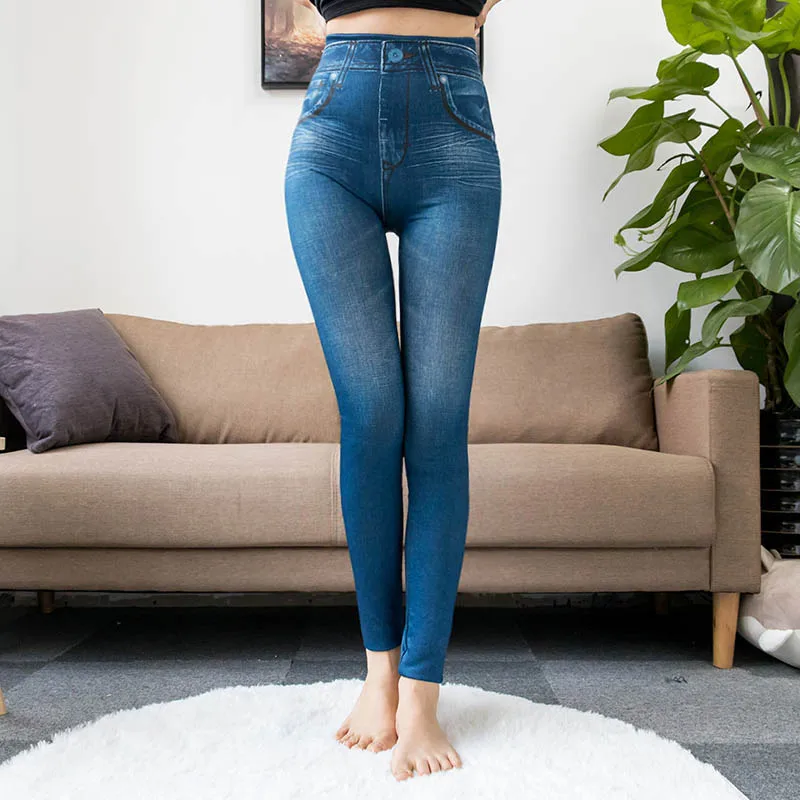 Jegging Jeans Fitness-Pants Fleece Lined Fake-Pockets Winter Women Fashion Genie Slim