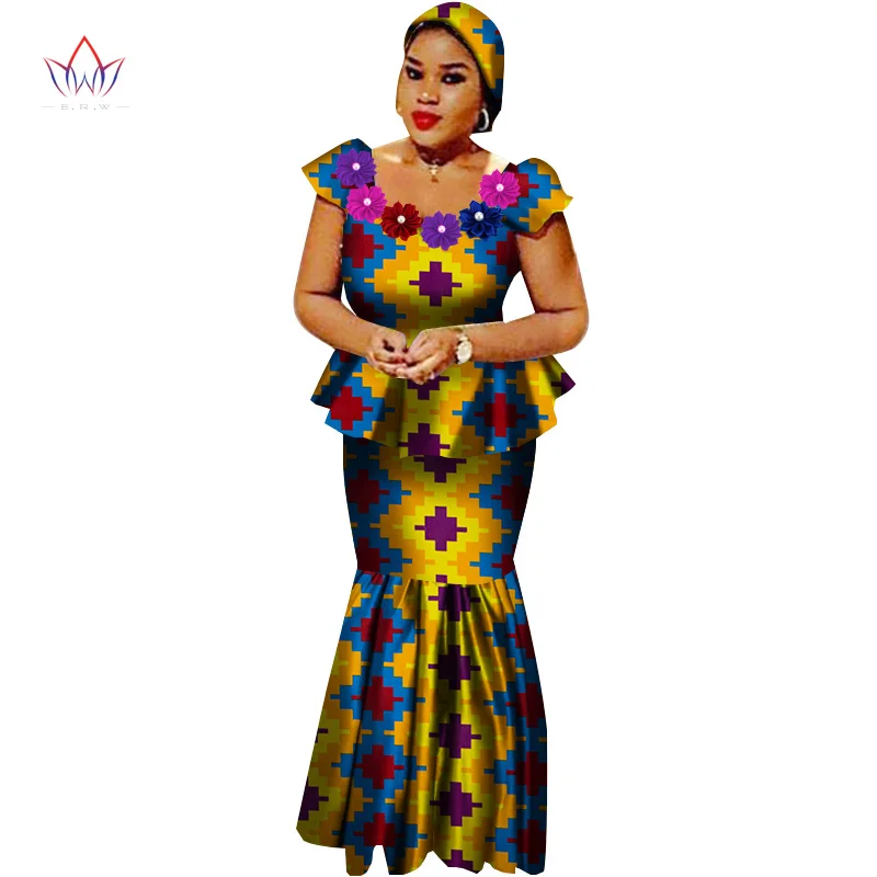 African Bazin Riche Dresses for Women Set Clothes Skirt Top Sets for Women High Waist Skirt Long African Skirt Plus Size WY2564