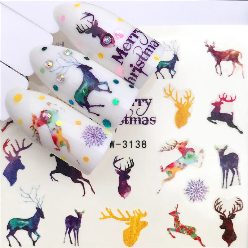 1 шт Водные Наклейки для ногтей Рождество год украшения наклейки для ногтей Санта Клаус подарок слайдеры тату маникюр декор - Color: YZW-3138