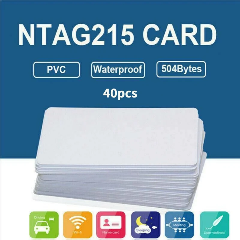 40 шт. NFC карты белые пустые NTAG215 ПВХ теги Waterpoof 504 байта наклейка со смарт чипом| |