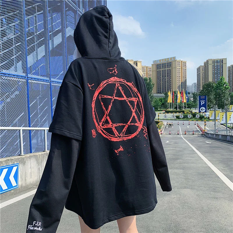 

Oversized Kpop Hoodie Female Letter Streetwear Sweatshirt Two Piece Gothic Autumn 2019 Plus Size Harry Styles Magical Fake Hoodi