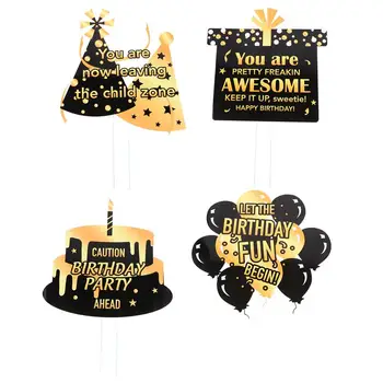 

4 pcs Lawn Ornaments Happy Birthday Outdoor Decorative Creative Garden Stakes Party Supplies Yard Sign for Adults