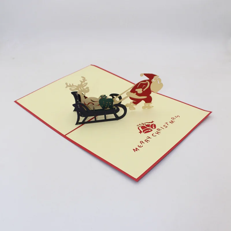 New Style Christmas Holiday Creative 3D Card Paper Cutting Handmade Export Foreign Trade Santa Claus Barrow