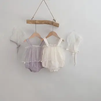 

2020 Wholesale Baby Girls Patchwork Romper Summer Cotton Mesh Baby Jumpsuits 6-24 Month QH204