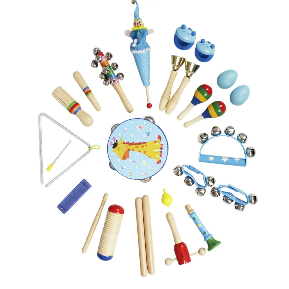 Juguetes Musicales Instrumentos Orff Banda Ritmo Kit Para Con Pandero De Guiro Campanillas Maracas Trompeta Armenica