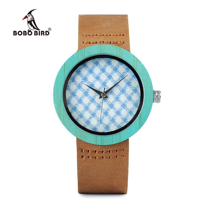 BOBO BIRD, женские часы с ремешком из натуральной кожи, низкая цена, деревянные кварцевые часы, модный дизайн, в подарочной бумажной коробке, reloj mujer - Цвет: D18-5
