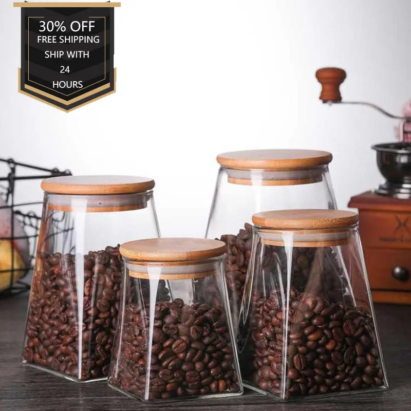 

Food Storage Box Coffee Bean Bottle Kitchen Lead-Free Glass Square Sealed Tea Dried Fruit Moisture-Proof Multifunctional Jar