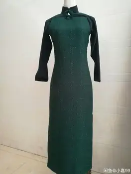 

Free ship fast shipment deep green dyed tweed fabric shining line weaved