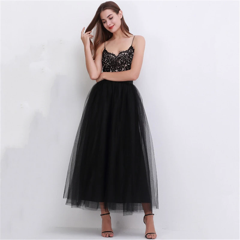 4 Layers 100cm Maxi Long Tulle Skirt Elegant Princess Fairy Style Tutu