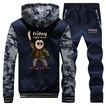 

Men Fashion print jacket+pants Sets 2019 New Camouflage Thick Hooded Tracksuits Winter warm loose fit fleece popular Sport Sets