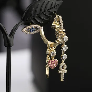 

European and American style big design S925 gold needle devil's eye heart-shaped lucky symbol earrings big brand ladies sweet ea