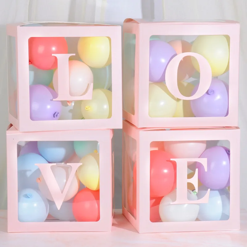 4 шт./компл. пластиковый надувной шар коробка с младенцем любовь стикер печать на прозрачной поверхности куб Подарочный Органайзер детская игрушка в ванную свадьба день рождения - Цвет: Love Pink