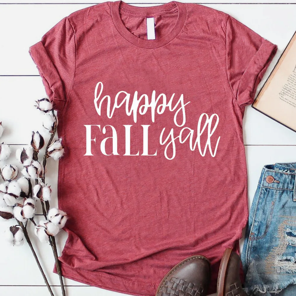 

happy fall y'all tshirt christmas shirts tops thanksgiving tee 2019 vintage girl tops 90s plus size women aesthetic
