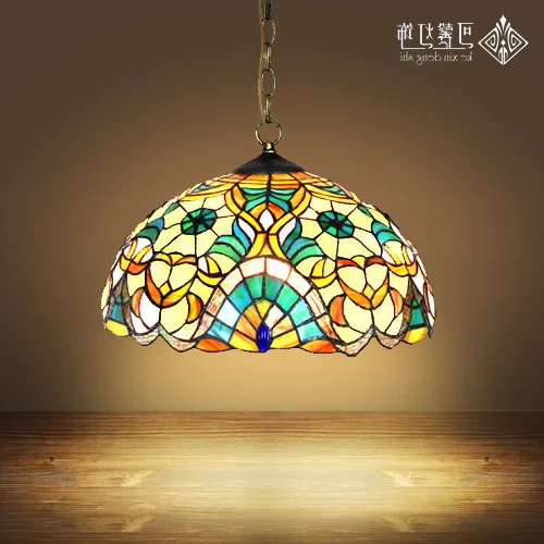 

16inch Tiffany Europe Style Baroque Bohemia Pendant Light Stained Glass Bedroom Dining Room Kitchen Hanging Light E27 luminaire