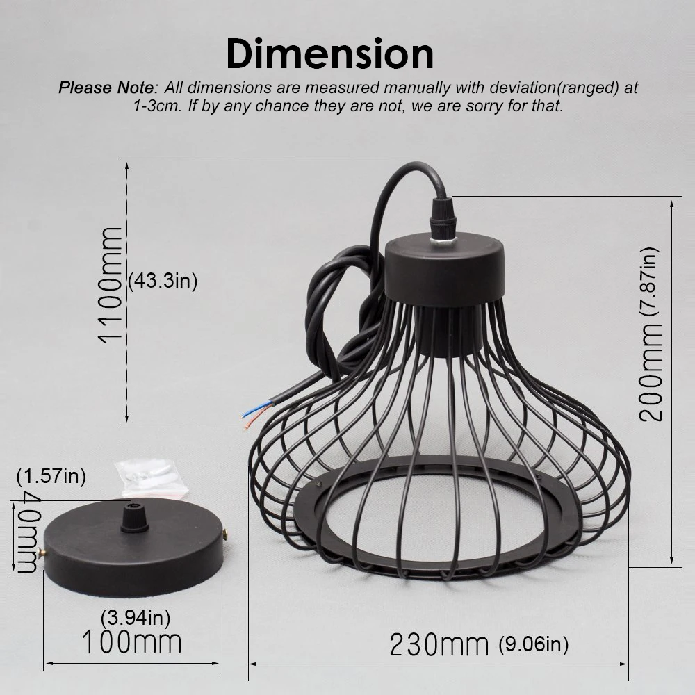 Retrô de Metal com Pingente Vintage de Teto com Gaiola para Bar Sala de Jantar Sala de Estar Base de 220v Luminária Lâmpada Cozinha Quarto E27 - 2 Luzes de pendentes