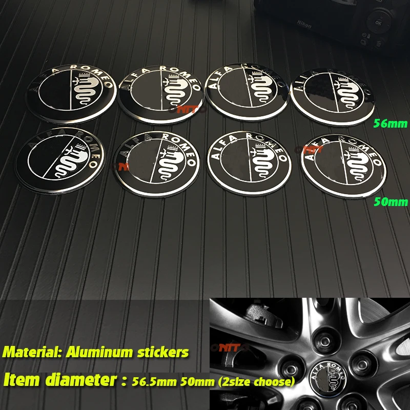 

Aluminium 4PCS 50mm 56MM Car Wheel hub Stickers Auto Wheel Caps decal for alfa romeo car Badge Emblem Car Wheel Center Stickers