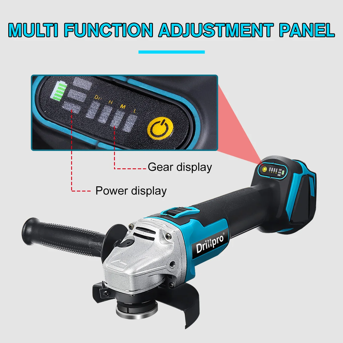 Drillpro-amoladora angular sin escobillas, disco de corte de madera de impacto eléctrico inalámbrico de 4 velocidades, potencia de batería, 125mm, 18V, 10000RPM