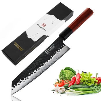 

KEEMAKE 8'' Chef Knife Japanese Damascus AUS-10 Steel Sharp Blade Kitchen Knives Octagonal Ebony+Red Rosewood Handle Meat Cutter