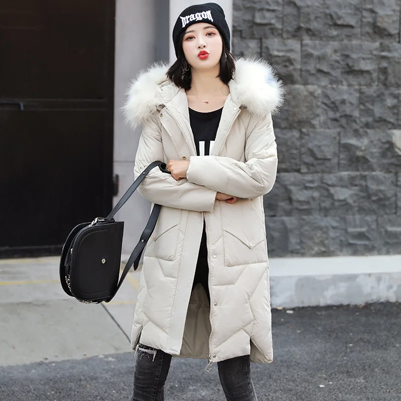 

Mid-length Thick Cotton Coat Female Winter 2019 New Style Students Korean-style Loose-Fit Large Fur Collar Warm Cotton Overcoat