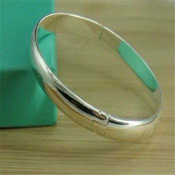 New 925 Sterling Silver Bracelet Simple Glossy Open Bangle Fashion Jewelry Gift
