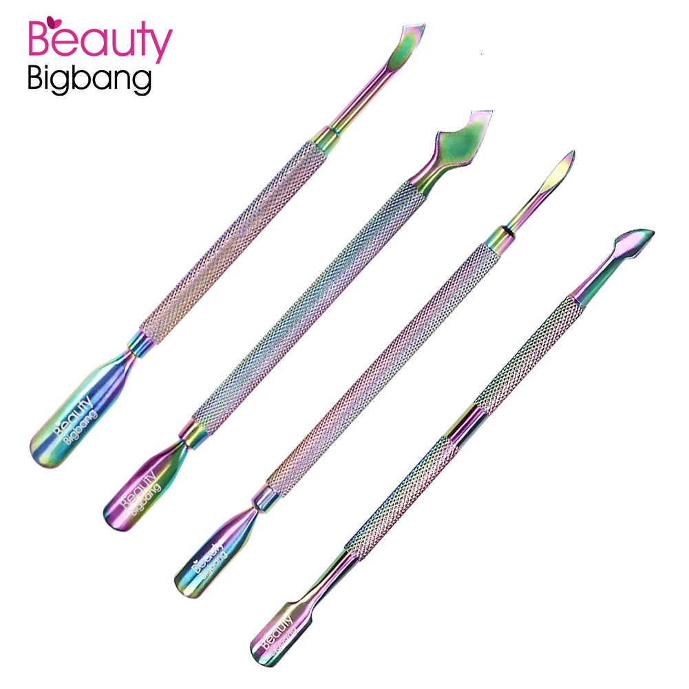BEAUTYBIGBANG лопатка для отодвигания кутикулы на ногтях двухсторонняя нержавеющая сталь зеркало хром омертвевшей кожи средство для снятия маникюра инструмент для дизайна ногтей