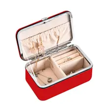 Portable Faux Leather Jewelry Display Case Necklace Earrings Grids Storage Box