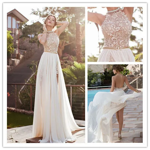 

MANSA 2014 Online Ivory Backless High Neck Sexy Prom Dresses Custom Made Plus Size Long Prom Dress With Lace Vestido De Gala