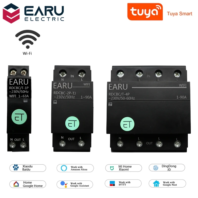 1P 2P 4P WiFi Circuit Breaker Time Timer Relay Switch Smart House Voice Remote Control by TUYA APP for Amazon Alexa Google Home