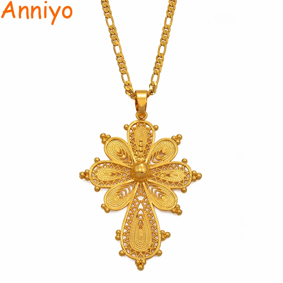 Anniyo Эфиопский крест кулон цепи ожерелья для женщин девочек, золотой цвет Эритрее ювелирные изделия африканские кресты#216806