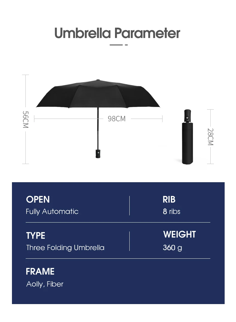 Fully Automatic 8 Bones Folding Women Umbrella Light Portable Large Windproof Rain Business Umbrella Gift Parasol Men Children