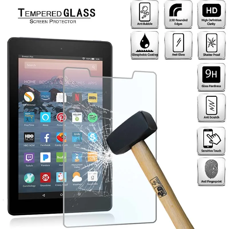 

Tablet Tempered Glass Screen Protector Cover for Amazon Fire 7 (7th Gen 2017) Alexa Full Coverage Anti-Scratch Screen