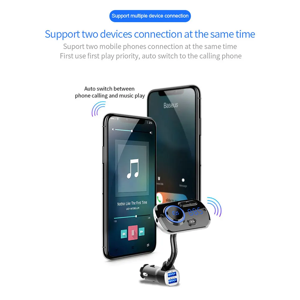 Vehemo Универсальный fm-передатчик Bluetooth автомобильное зарядное устройство QC 3,0 Dual USB BC49AQ TF карта аудио стерео музыка автомобильный телефон Hands Free