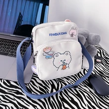 

Canvas Mini Tote Purses and Handbags for Women 2021 Fashion Girls Female Shopper Casual Cartoon Little Bear Crossbody Bag Wallet