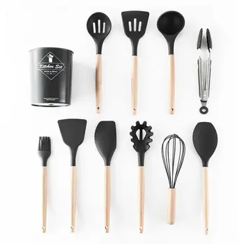 

11-piece Silicone Non-stick Kitchen Utensil Set Household Wooden Handle Turner Cooking Kitchenware High Quality Cooking Tools