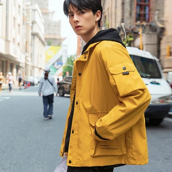 

Autumn Jacket Men Solid Windbreaker Thin Coat Male Jacket Oversized Streetwear Loose Outwear Safari Style Jacket Zipper Pocket