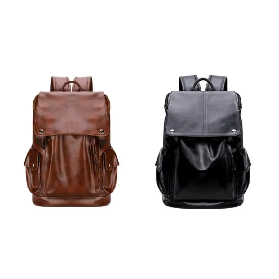 Brand New PU Leather Backpack Men Antitheft School Travel Bag Casual 14 Inch Laptop Backpack Big Capacity Bookbag