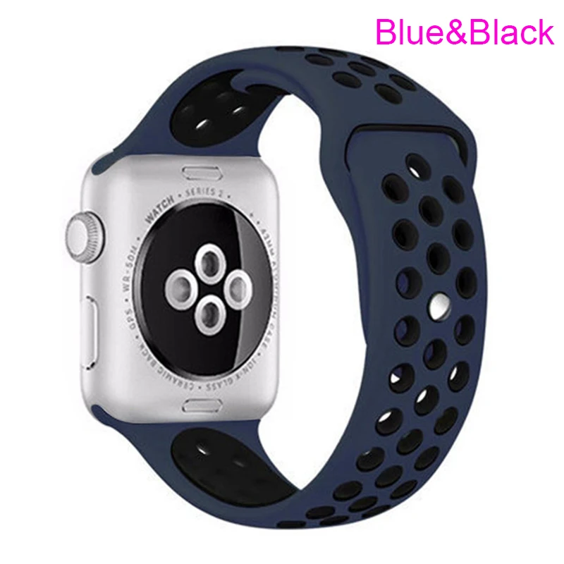 blue and black Спортивные-Силиконовый браслет с ремешком для apple Watch 5 40 мм 44 Резиновая Спортивная петля для apple Watch, версии 1/2/3, 42 мм, 38 мм - Цвет ремешка: blue and black